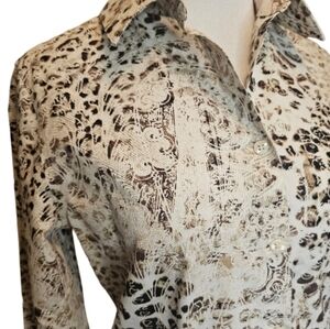 CHICO'S EUC No Wrinkle Animal Print 3/4 Sleeve Shirt Small Size 0